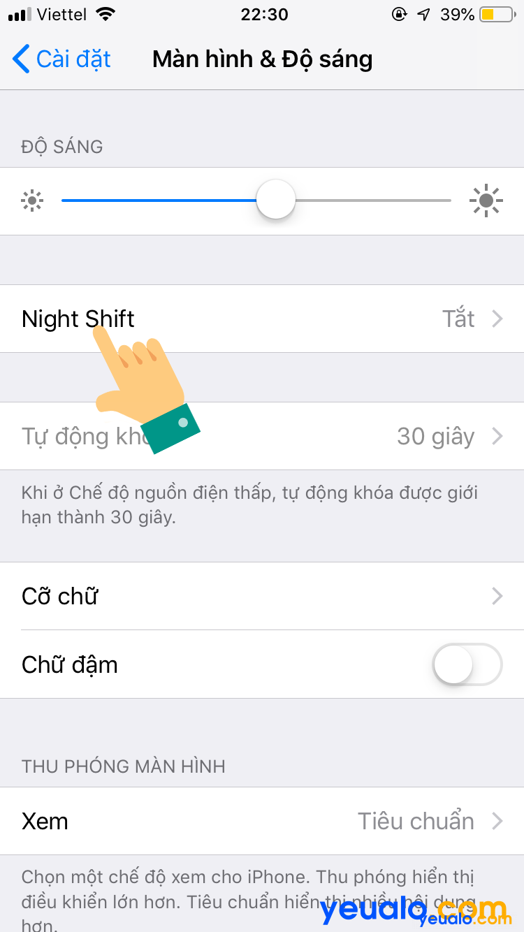 Cách bật chế độ night shift iOS 12 3