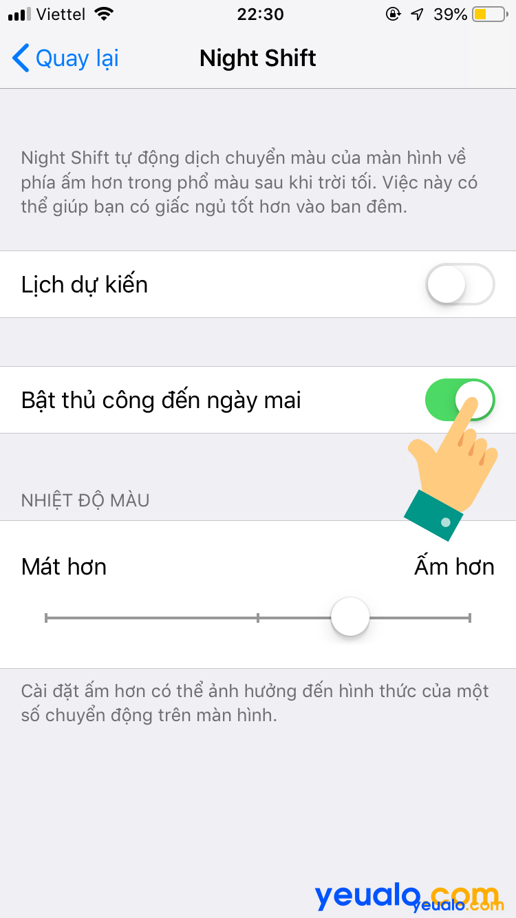 Cách bật chế độ night shift iOS 12 4