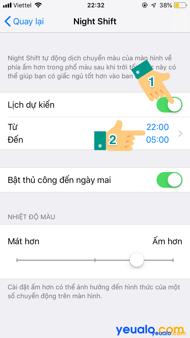 Cách bật chế độ night shift trên iPhone iOS 12 5