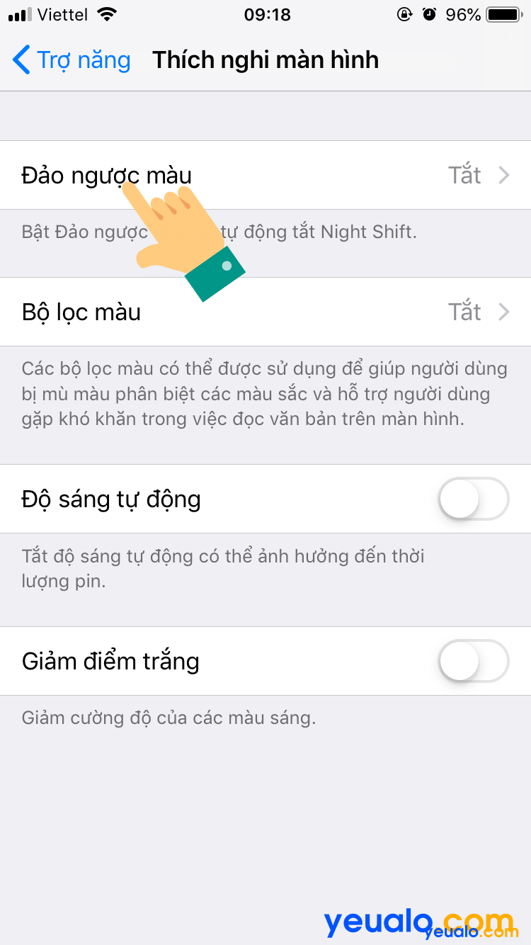 Cách bật tắt Đảo ngược màu trên iOS 12 5