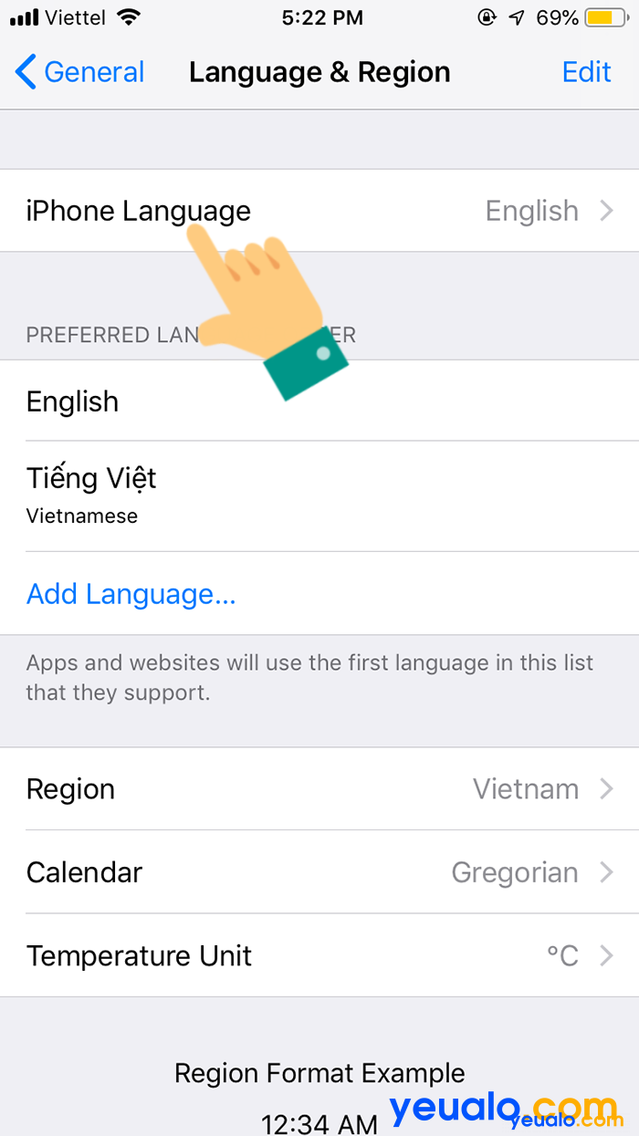 Cách đổi ngôn ngữ Facebook sang tiếng Việt trên điên thoại iPhone 4