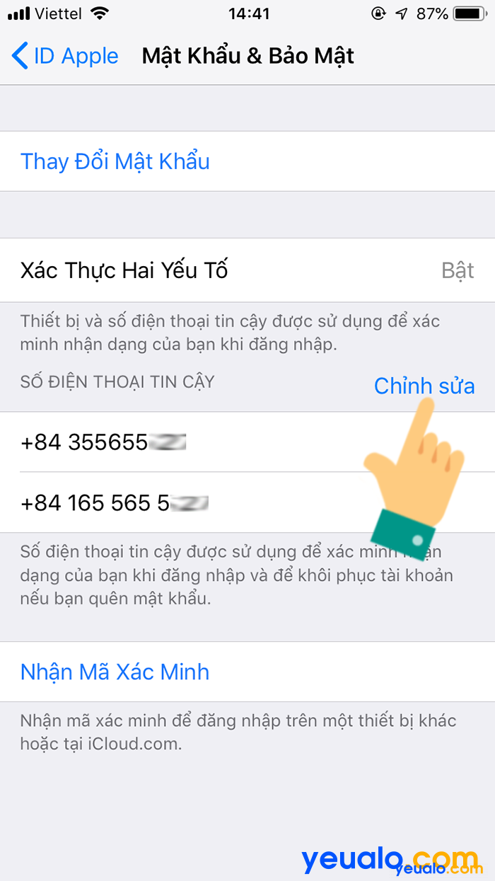 Cách đổi số điện thoại xác minh iCloud 8