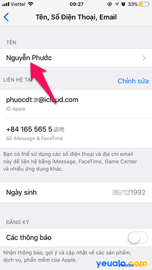 Cách đổi tên iCloud trên iPhone 4