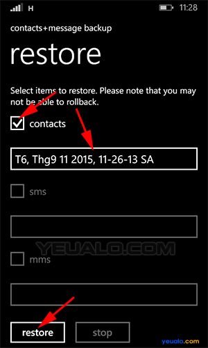 Cách khôi phục danh bạ điện thoại Lumia 2