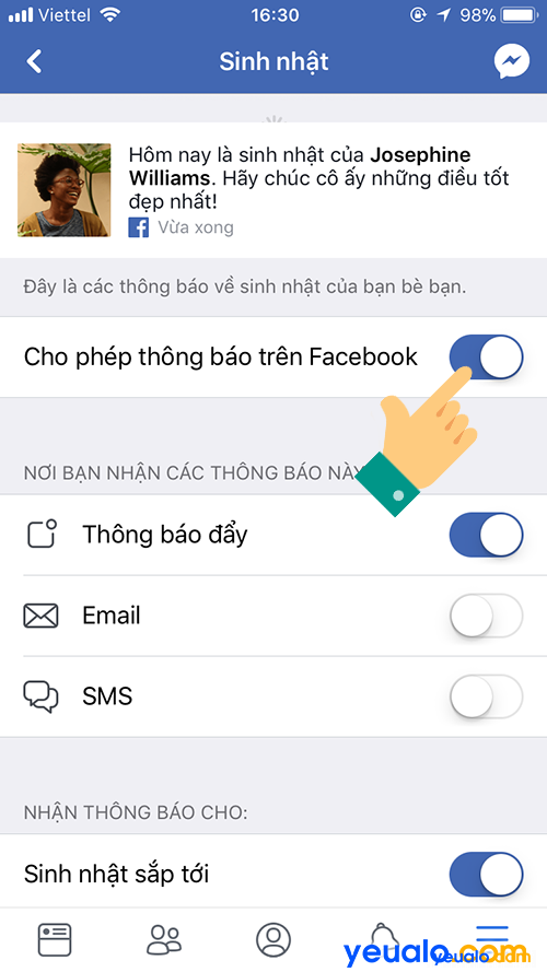 Cách Tắt/ Bật thông báo sinh nhận bạn bè Facebook trên điện thoại 4