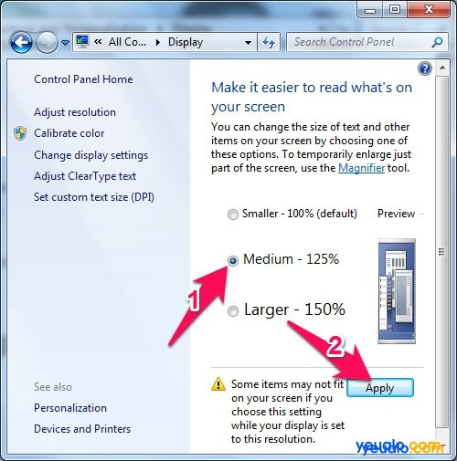 Cách chỉnh cỡ chữ màn hình máy tính trên Windows 7 4