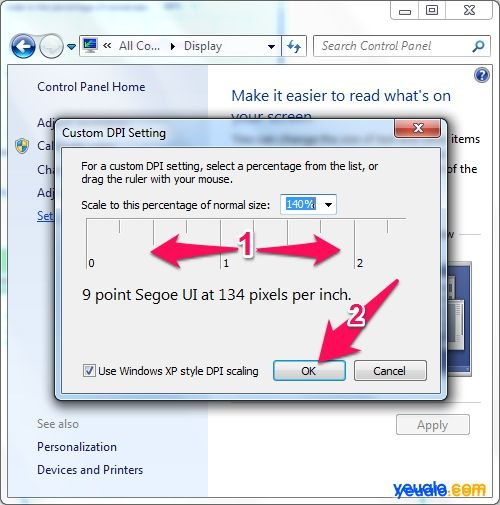 Cách chỉnh cỡ chữ màn hình máy tính trên Windows 7 7