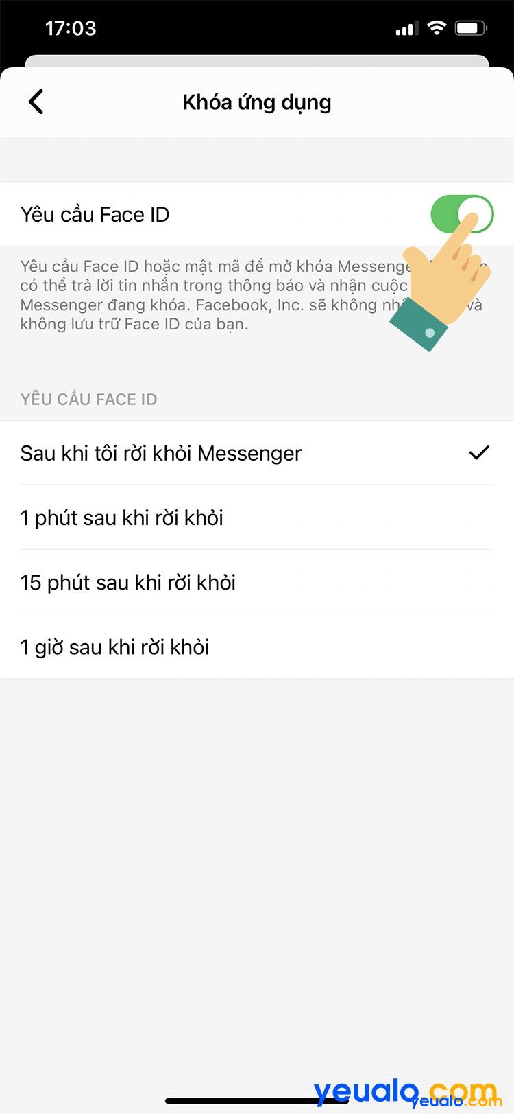 Cách khoá Messenger iPhone bằng Face ID vân tay 5
